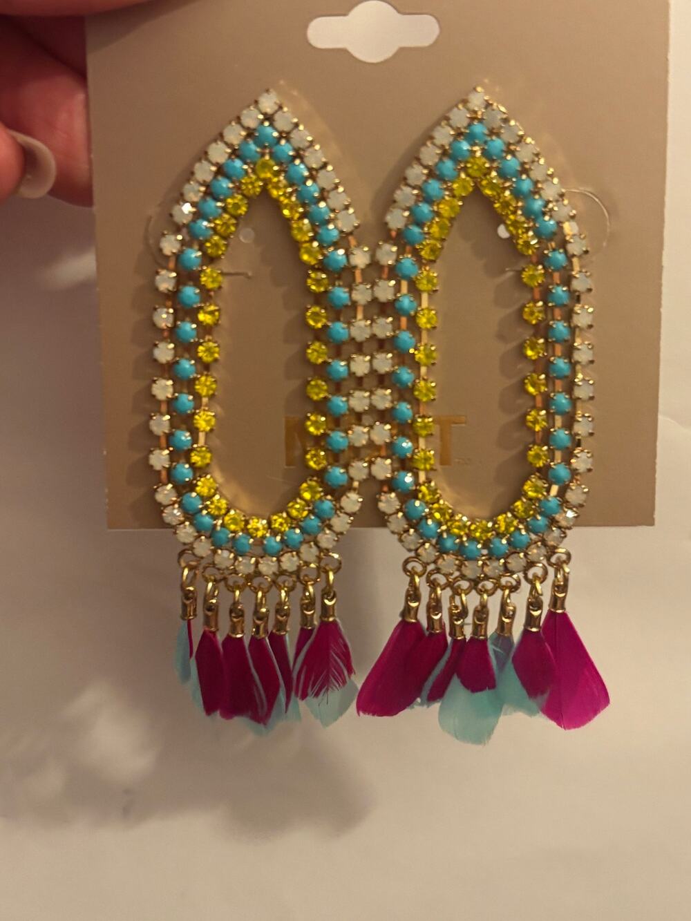 Mixit Rhinestone Feather Statement Earrings NWT